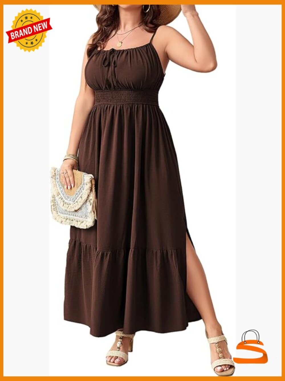 Plus Size Maxi Dress Boho Spaghetti Strap Sleeveless Sundress Smocked Flowy